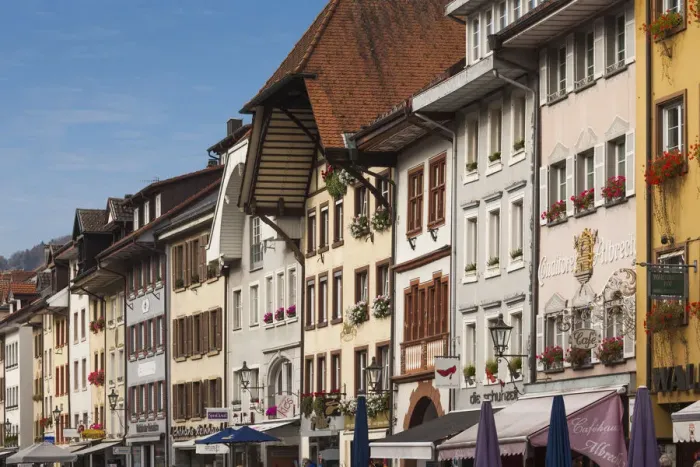 Framed Print : Germany, Baden-Wurttemburg, Black Forest, Waldshut-Tiengen, Waldshut, buildings along Framed Print : Germany, Baden-Wurttemburg, Black Forest, Waldshut-Tiengen, Waldshut, buildings along