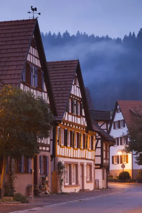 Framed Print : Germany, Baden-Wurttemburg, Black Forest, Schiltach, traditional building details, dawn
