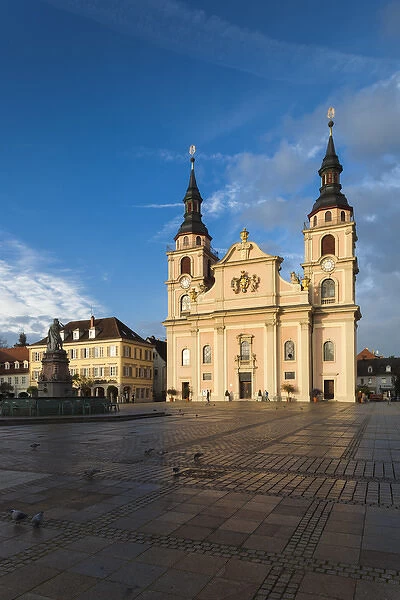 Germany, Baden-Wurttemburg, Ludwigsburg, Marktplatz, Statdtkirche church, dawn