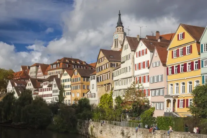 Framed Print : Germany, Baden-Wurttemburg, Tubingen, old town buildings along the Neckar River Framed Print : Germany, Baden-Wurttemburg, Tubingen, old town buildings along the Neckar River