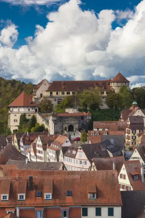 Framed Print : Germany, Baden-Wurttemburg, Tubingen, elevated town view towards the Schloss Palace