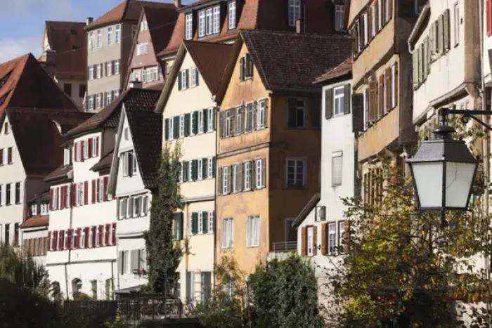 Framed Print : Germany, Baden-Wurttemburg, Tubingen, old town buildings along the Neckar River Framed Print : Germany, Baden-Wurttemburg, Tubingen, old town buildings along the Neckar River