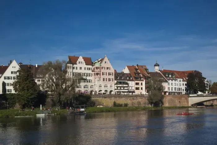 Framed Print : Germany, Baden-Wurttemburg, Ulm, buildings along the city wall and Danube River Framed Print : Germany, Baden-Wurttemburg, Ulm, buildings along the city wall and Danube River