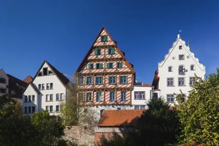 Framed Print : Germany, Baden-Wurttemburg, Ulm, buildings along the city wall and Danube River