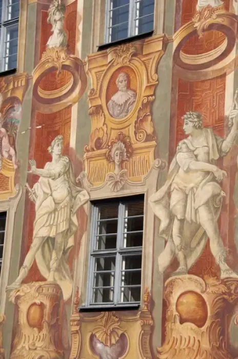 Framed Print : Germany, Bamberg. Historic 14th century Baroque & Rococo Old Town Hall. Colorful frescoes