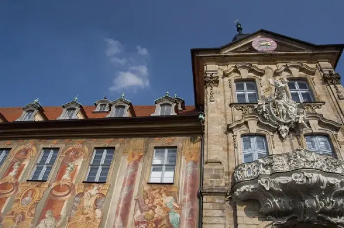 Framed Print : Germany, Bamberg. Historic 14th century Baroque & Rococo Old Town Hall. Colorful frescoes
