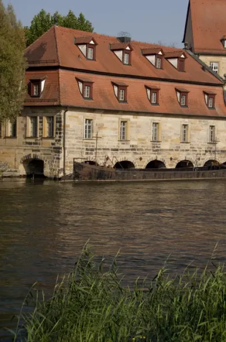 Framed Print : Germany, Bamberg. Historic buildings along the Regnitz River Framed Print : Germany, Bamberg. Historic buildings along the Regnitz River