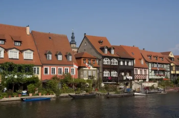 Framed Print : Germany, Bamberg. Little Venice (aka Klein Venedig), historic medieval former fisherman s Framed Print : Germany, Bamberg. Little Venice (aka Klein Venedig), historic medieval former fisherman s
