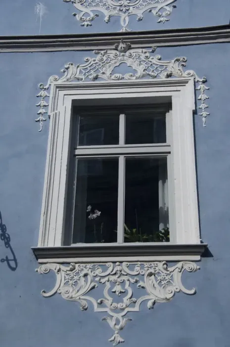 Framed Print : Germany, Bamberg. Ornate blue & white Baroque home