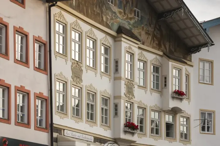 Framed Print : Germany, Bavaria, Bad Tolz, Marktstrasse, pedestrian street, morning