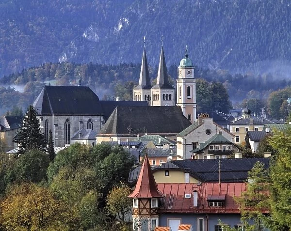 Germany, Bavaria, Berchtesgaden. The spires of the churches mark the center of Berchtesgaden