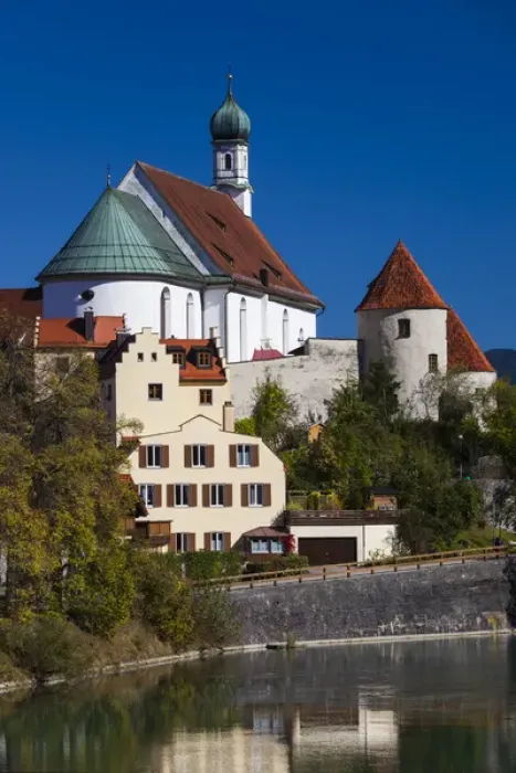Framed Print : Germany, Bavaria, Fussen, Franciscan Abbey church and Lech River