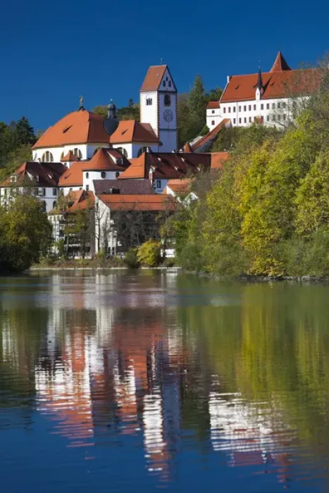 Framed Print : Germany, Bavaria, Fussen, St. Mang Abbey and the Hohes Schloss Castle from the Lech River