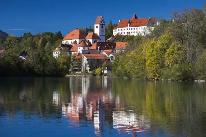 Framed Print : Germany, Bavaria, Fussen, St. Mang Abbey and the Hohes Schloss Castle from the Lech River Framed Print : Germany, Bavaria, Fussen, St. Mang Abbey and the Hohes Schloss Castle from the Lech River