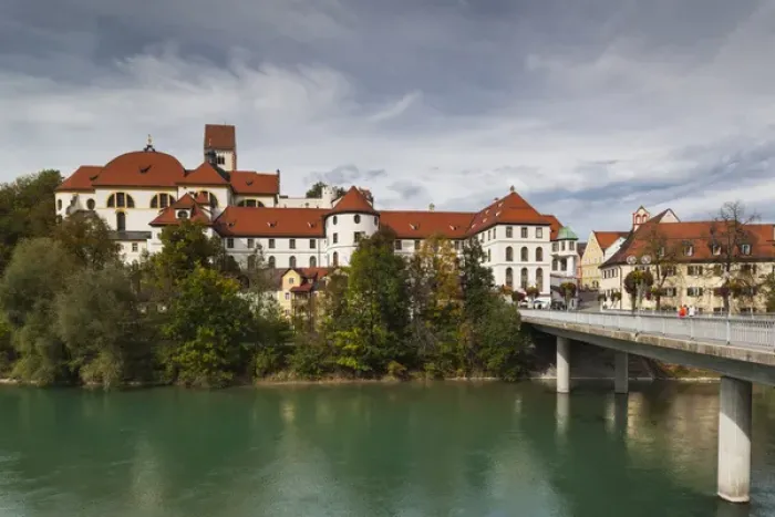 Framed Print : Germany, Bavaria, Fussen, St. Mang Abbey and the Hohes Scholoss Castle from the Lech Framed Print : Germany, Bavaria, Fussen, St. Mang Abbey and the Hohes Scholoss Castle from the Lech