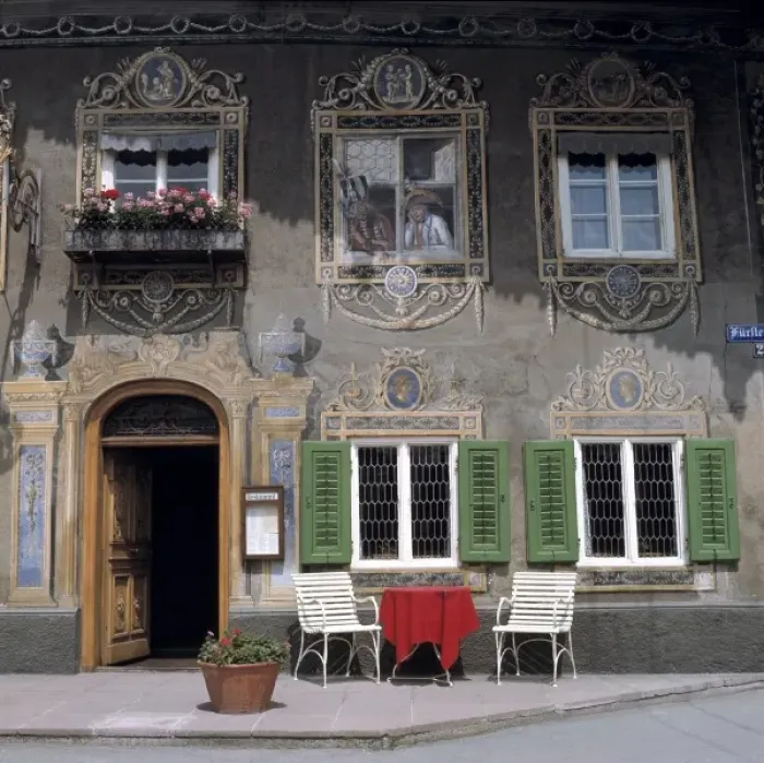 Framed Print : Germany, Bavaria, Garmisch. Trompe l oeil scenes such as this are common in Garmisch Framed Print : Germany, Bavaria, Garmisch. Trompe l oeil scenes such as this are common in Garmisch