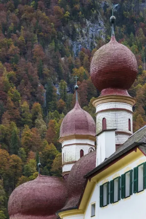 Framed Print : Germany, Bavaria, Konigsee, St. Bartholoma, St. Bartholoma chapel, fall