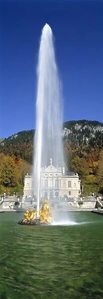 Germany, Bavaria, Linderhof Castle. From this golden fountain erupts a forty-foot stream of water