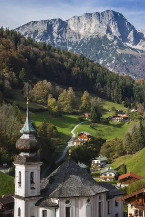 Framed Print : Germany, Bavaria, Maria Gern, Maria Gern village church, elevated view, fall Framed Print : Germany, Bavaria, Maria Gern, Maria Gern village church, elevated view, fall