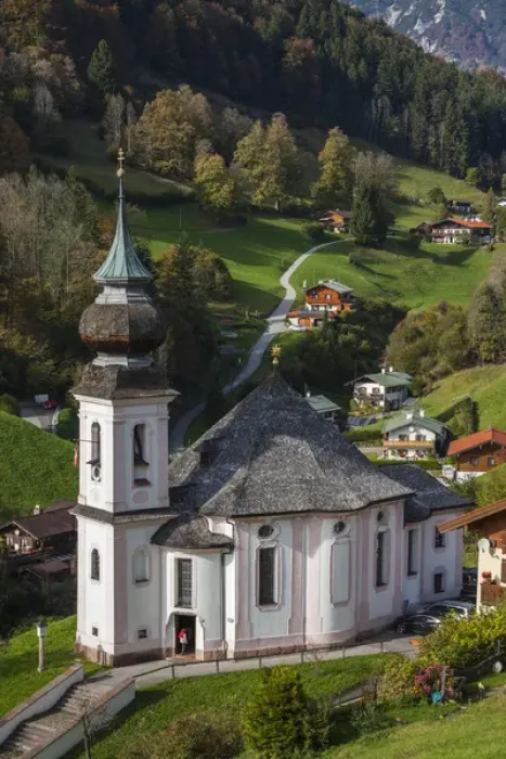 Framed Print : Germany, Bavaria, Maria Gern, Maria Gern village church, elevated view, fall