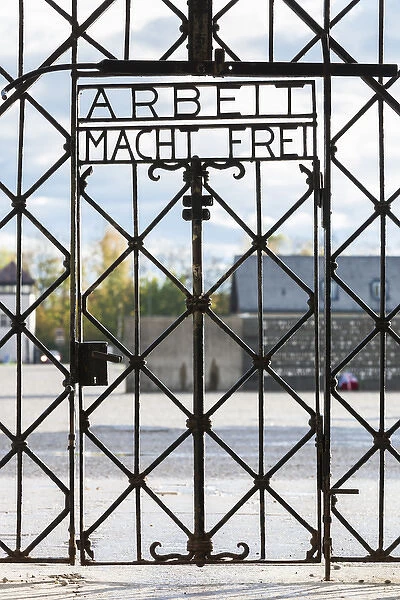 Germany, Bavaria, Munich-Dachau, WW-2 era Nazi concentration camp, entrance gate