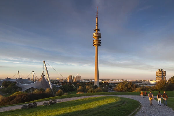 Germany, Bavaria, Munich, Olympic Park, Olympia Tower, sunset, fall