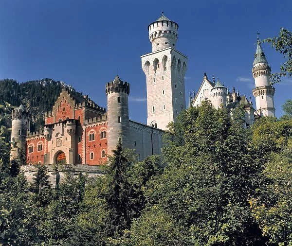 Germany, Bavaria, Neuschwanstein Castle. Neuschwanstein, the fairy tale castle of Ludwig II