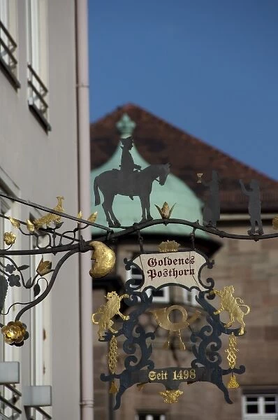 Germany, Bavaria, Nuremberg. Market Square store sign