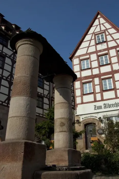 Framed Print : Germany, Bavaria, Nuremberg. Typical half-timbered architecture near historic downtown Framed Print : Germany, Bavaria, Nuremberg. Typical half-timbered architecture near historic downtown