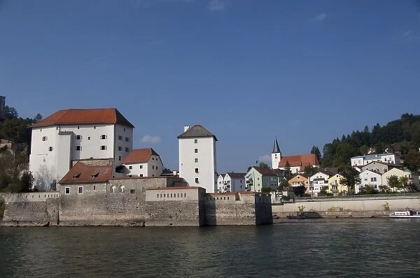 Germany, Bavaria, Passau. Historic Veste Niederhaus, at the confluence of the Danube & Ilz rivers
