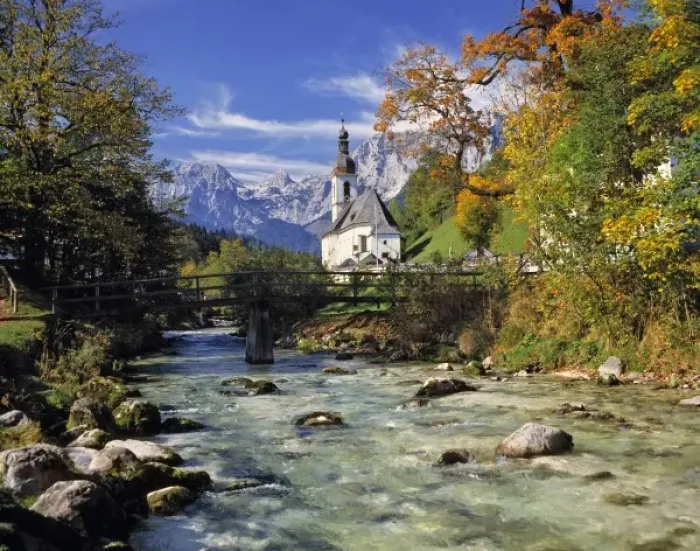 Framed Print : Germany, Bavaria, Ramsau. The fall foliage adds to the beauty of this small church Framed Print : Germany, Bavaria, Ramsau. The fall foliage adds to the beauty of this small church