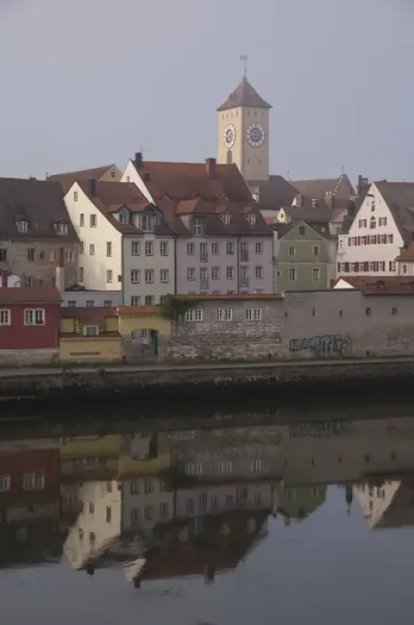 Framed Print : Germany, Bavaria, Regensburg. Early morning medieval city views from the Danube River Framed Print : Germany, Bavaria, Regensburg. Early morning medieval city views from the Danube River