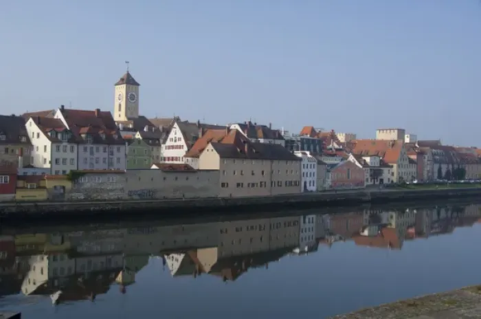 Framed Print : Germany, Bavaria, Regensburg. Early morning medieval city views from the Danube River Framed Print : Germany, Bavaria, Regensburg. Early morning medieval city views from the Danube River