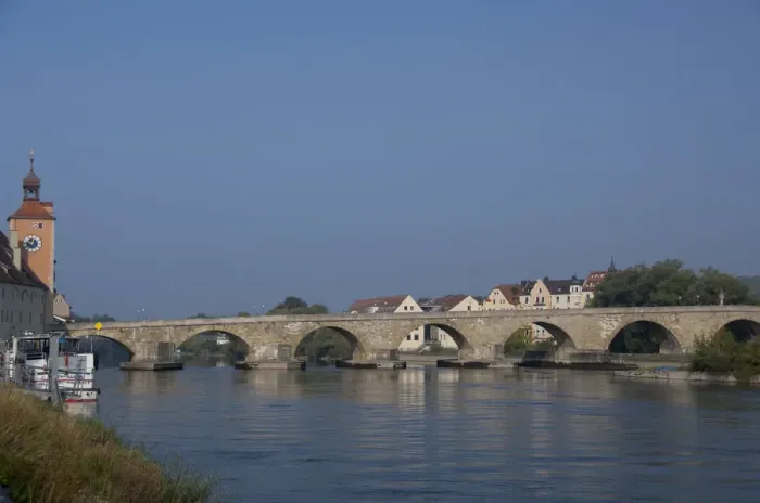 Framed Print : Germany, Bavaria, Regensburg. Historic 12th century Old Stone Bridge over the Danube Framed Print : Germany, Bavaria, Regensburg. Historic 12th century Old Stone Bridge over the Danube