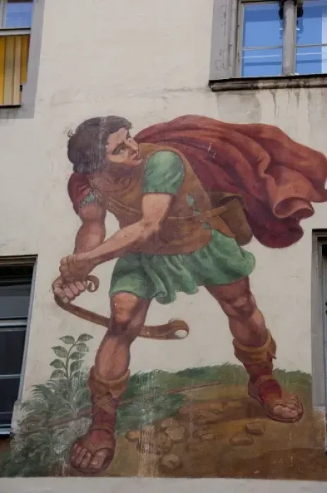 Framed Print : Germany, Bavaria, Regensburg. Historic 13th century frescos on the David & Goliath House Framed Print : Germany, Bavaria, Regensburg. Historic 13th century frescos on the David & Goliath House