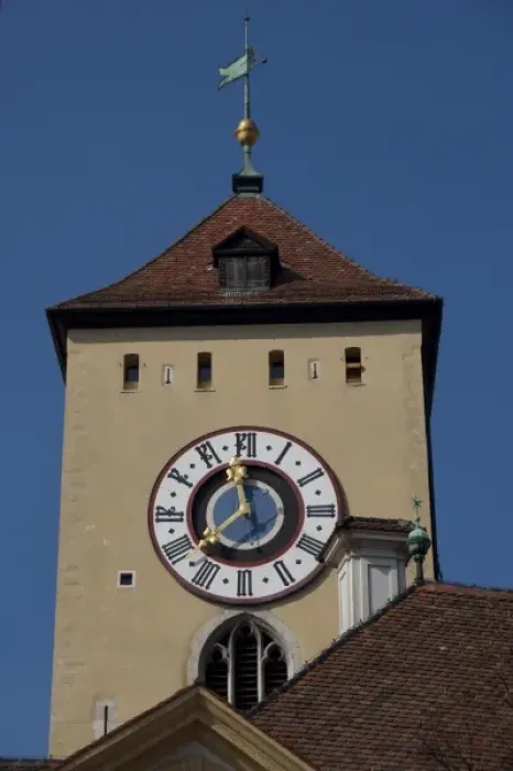Framed Print : Germany, Bavaria, Regensburg. Historic clock tower