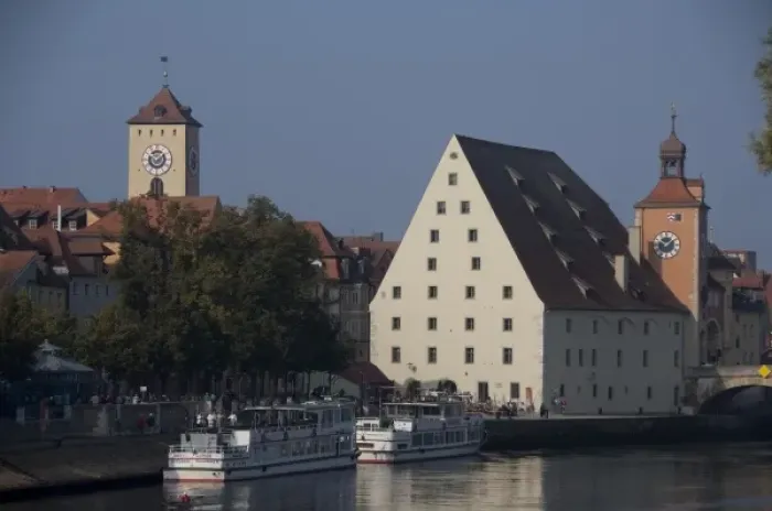 Framed Print : Germany, Bavaria, Regensburg. Historic Salt House, clock tower on the banks of the Danube River Framed Print : Germany, Bavaria, Regensburg. Historic Salt House, clock tower on the banks of the Danube River
