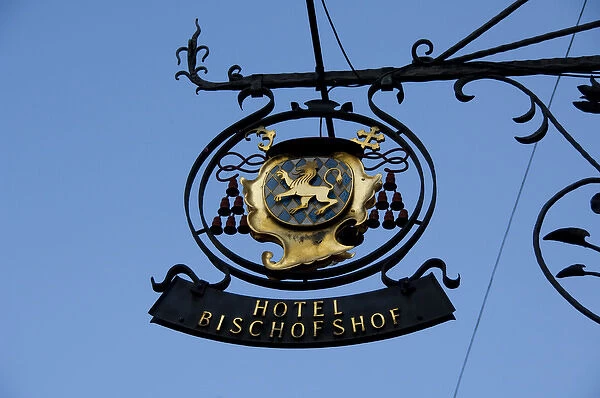 Germany, Bavaria, Regensburg. Hotel Bischofshof hanging sign