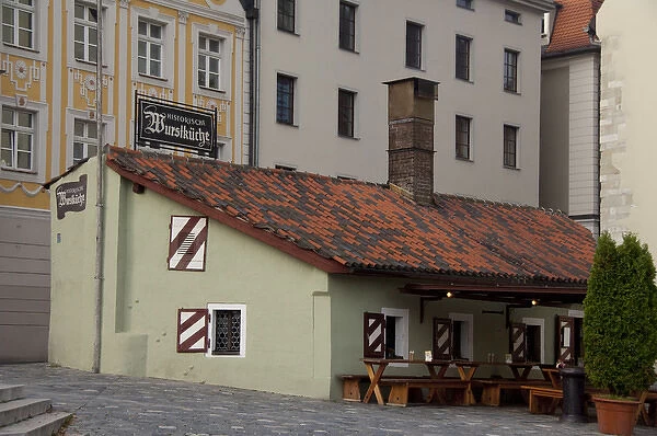 Germany, Bavaria, Regensburg. Wurstkuche, the oldest resturant in Germany, famous