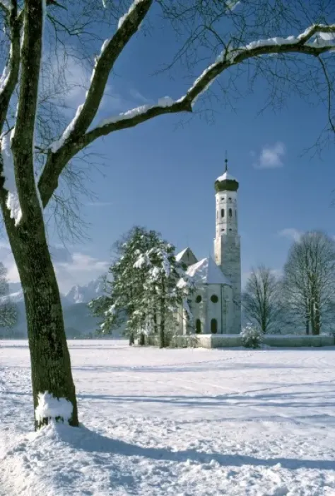 Framed Print : Germany, Bavaria, St. Colomans Church. A sparkling white and blue winter comes Framed Print : Germany, Bavaria, St. Colomans Church. A sparkling white and blue winter comes