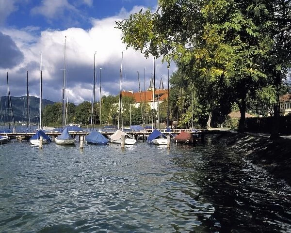 Germany, Bavaria, Tegernsee. A storm threatens the marina at the Imperial Abbey