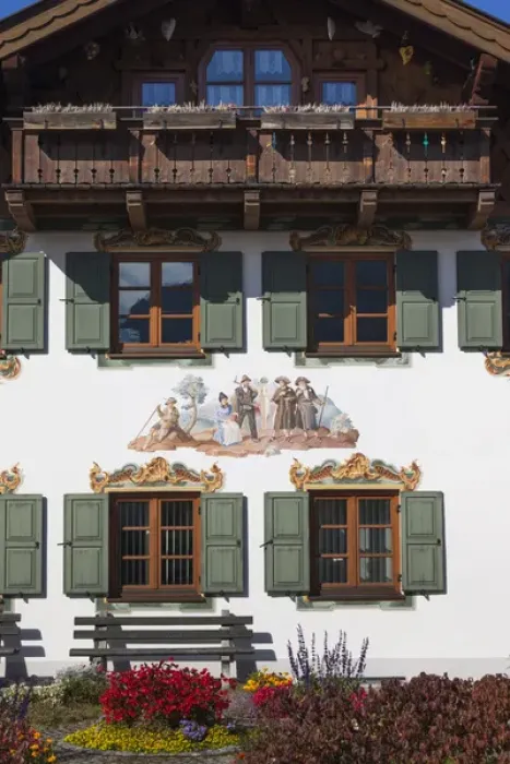 Framed Print : Germany, Bavaria, Wallgau, Bavarian sgrafito building decoration