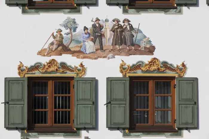 Framed Print : Germany, Bavaria, Wallgau, Bavarian sgrafito building decoration