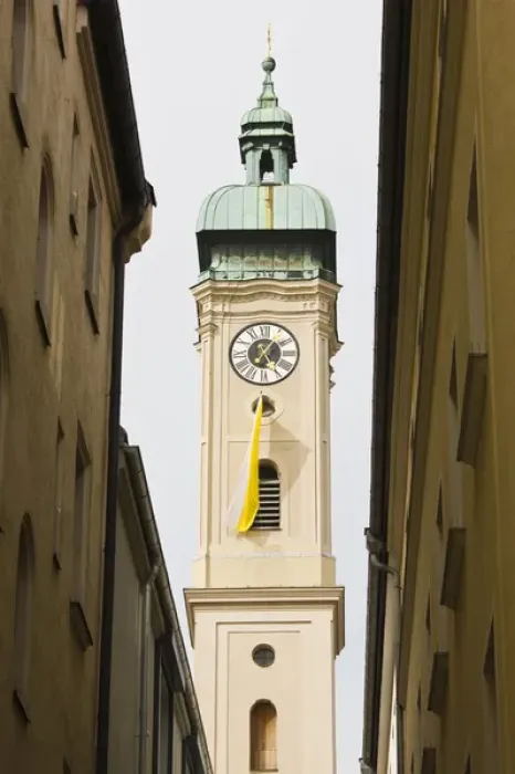 Framed Print : GERMANY, Bayern-Bavaria, Munich. Heiliggeistkirche church tower