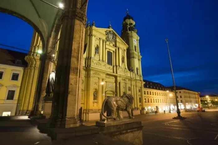 Framed Print : Germany, Bayern-Bavaria, Munich. Feldherrnhalle and Theatinerkirche St. Katejan church, evening Framed Print : Germany, Bayern-Bavaria, Munich. Feldherrnhalle and Theatinerkirche St. Katejan church, evening