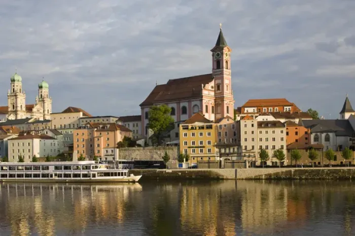 Framed Print : GERMANY, Bayern-Bavaria, Passau. Danube River View with St. Paul church, sunset Framed Print : GERMANY, Bayern-Bavaria, Passau. Danube River View with St. Paul church, sunset