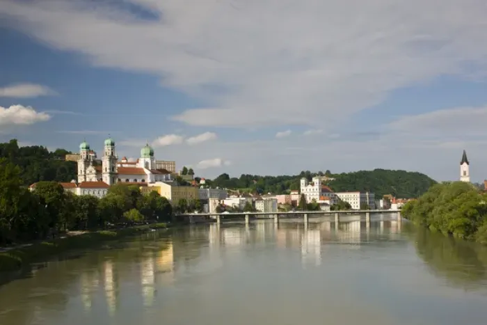 Framed Print : GERMANY, Bayern-Bavaria, Passau. Inn River view from Funferlsteg Bridge Framed Print : GERMANY, Bayern-Bavaria, Passau. Inn River view from Funferlsteg Bridge