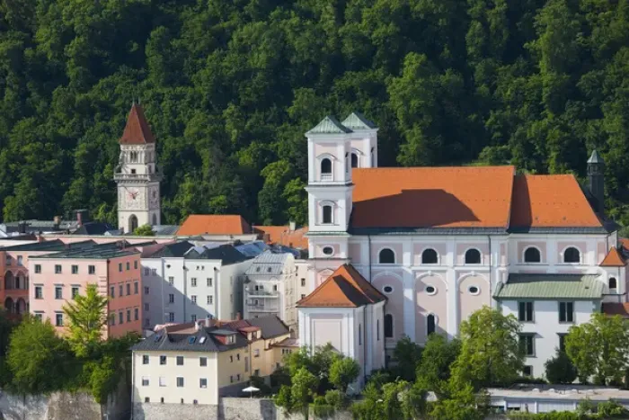 Framed Print : GERMANY, Bayern-Bavaria, Passau. Inn River and St. Michaels church Framed Print : GERMANY, Bayern-Bavaria, Passau. Inn River and St. Michaels church