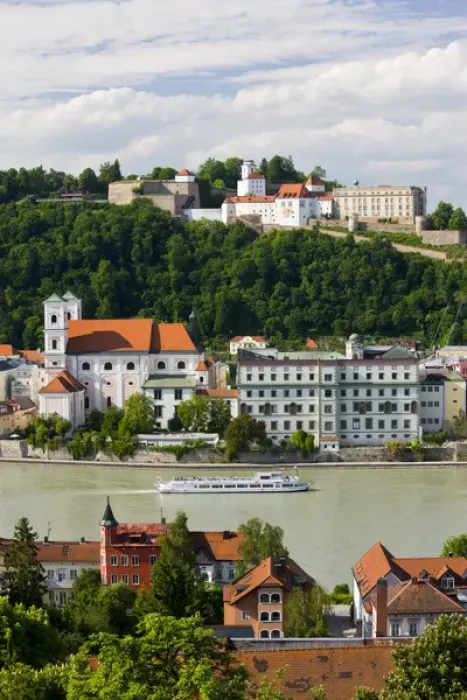 Framed Print : GERMANY, Bayern-Bavaria, Passau. Inn River view from Mariahilf monastery Framed Print : GERMANY, Bayern-Bavaria, Passau. Inn River view from Mariahilf monastery