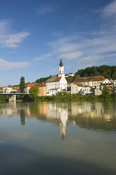 GERMANY, Bayern-Bavaria, Passau. Inn River and St. Gertraud church